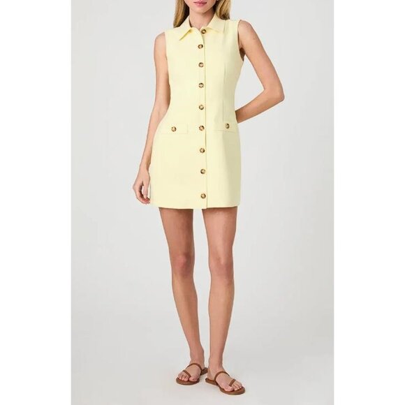 FRENCH CONNECTION Women's Azra Twill Sleeveless Button Down Dress Size 12 Yellow - Picture 1 of 6